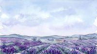 Lavender field landscape with rolling hills and distant mountains under soft cloudy sky, suitable for travel, agriculture, and nature-themed designs.