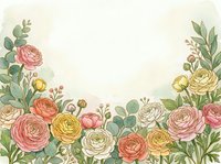 Watercolor floral frame with ranunculus flowers and eucalyptus leaves on cream background for wedding invitations and romantic designs.