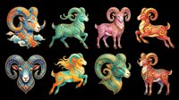 Zodiac ram goat sheep horned animals isolated on transparent background, ready for t-shirt design, clipart, stickers, sublimation and print-on-demand products.
