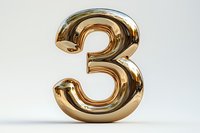 Metallic gold number three with reflective surface and glossy finish on light background, suitable for anniversary or celebration designs.
