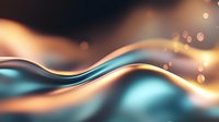 Flowing abstract waves in turquoise and copper colors with glowing particles and bokeh effect on dark background create dynamic motion and energy design.