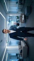 Professional businessman interacting with holographic digital interface displaying data analytics and cloud computing icons in modern futuristic office environment.