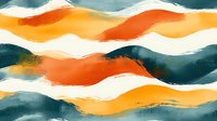 Abstract wavy pattern in orange, teal and white creates dynamic flowing movement with textured brushstroke effect, suitable for modern interior design and textile prints.
