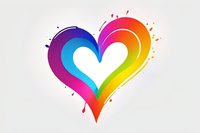 Rainbow colored heart shape with paint splash effect and white center on light background, isolated design element for love and pride concepts.