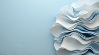 Abstract wavy layered paper art in soft blue and white tones creating dynamic flowing curves and shadows against minimal background. Modern design element.