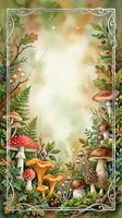 Watercolor autumn forest frame with mushrooms, ferns and berries on textured background for seasonal greeting cards, invitations and botanical designs.