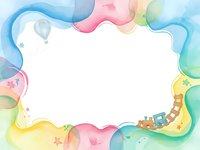 Colorful watercolor frame with hot air balloons and stars on white background for children design projects and creative layouts.