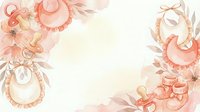 Watercolor floral frame with coral pink crescents and botanical elements on cream background for wedding invitations and feminine design projects.