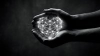 Hands holding glowing geometric network sphere representing digital connection, technology innovation, and data exchange for business and communication concepts.