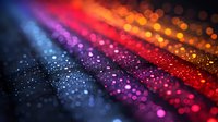 Vibrant diagonal lines of glowing bokeh lights in red, purple, and blue create abstract background with blurred defocused sparkles and magical atmosphere.