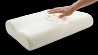 White memory foam pillow with hand pressing down on surface, isolated on transparent background, ready for e-commerce, product design, and print-on-demand applications.