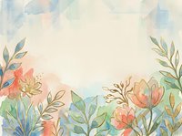 Soft watercolor floral background with pastel pink, green, and blue tones, golden outlines, and copy space for wedding, greeting cards, or invitations.