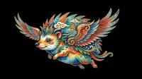 Ornate mythical creature with vibrant feathered wings and decorative patterns, isolated on transparent background. Ready for t-shirt design, clipart, stickers, sublimation, and print-on-demand projects.