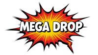 Explosive comic book style burst with mega drop text in bold letters. Colorful starburst design with radiating energy lines for promotional graphics and marketing.
