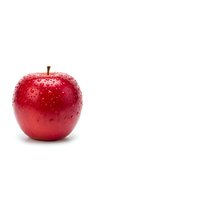 Fresh red apple with water droplets isolated on white background for healthy eating and nutrition concepts.