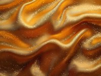 Flowing golden caramel waves with smooth liquid texture and warm amber tones creating luxurious abstract background for dessert and confectionery designs.