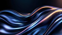 Elegant flowing waves with luminous blue and orange light streaks on dark background create dynamic motion effect for luxury design and technology concepts.