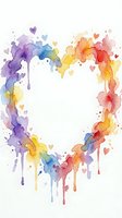Watercolor heart frame with rainbow splashes and drips on white background. Romantic border design for wedding invitations and love-themed projects.