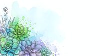 Watercolor succulent plants with splashes and botanical elements on soft gradient background for wedding invitations and greeting cards.