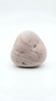 Pink granite stone with natural patterns isolated on white background for geology education and mineral collection displays.