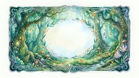 Enchanted forest frame with mystical vines, magical foliage and fairy tale elements creating ornate border with central white space for text or design.