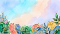 Watercolor abstract landscape with flowing organic shapes and vibrant botanical elements in pastel tones, suitable for backgrounds, wallpapers, and creative design projects.