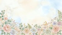 Watercolor floral border with roses, peonies, and botanical elements in soft pastels, featuring cream, blush, and sage tones on white background for wedding invitations and greeting cards.
