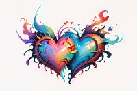 Vibrant artistic double heart design with colorful paint splash effect and flowing abstract elements perfect for Valentine cards, romantic designs, and creative love-themed projects.