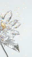 Crystal flower with silver stem and sparkling water droplets on light background for luxury jewelry design and elegant decoration projects.