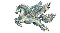 Winged horse with ornate decorative patterns, flowing mane and tail, isolated on transparent background. Ready for t-shirt design, clipart, stickers, sublimation, print-on-demand products and digital crafts.