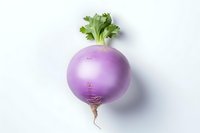 Fresh purple turnip with green leaves isolated on white background, perfect for healthy eating, vegetarian cuisine, and food industry designs.