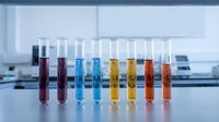 Laboratory test tubes with colorful liquid samples in modern medical research facility for scientific analysis and experimentation.