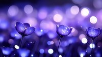 Magical glowing purple flowers on dark background with bokeh lights and sparkles creating dreamy atmosphere. Artistic macro photography for nature backgrounds.