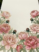 Watercolor pink peony flowers frame border on textured paper background for wedding invitations, greeting cards and romantic design projects.