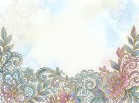 Ornamental floral border with intricate mandala patterns and decorative botanical elements in soft pastel tones on isolated white background, suitable for invitations and design projects.