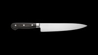 Chef knife with black handle isolated on transparent background, ready for kitchen, culinary, restaurant, sticker, t-shirt design, print on demand, and sublimation use.