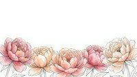 Watercolor peony flowers border arrangement in soft pink and peach tones on white background for wedding invitations and romantic design projects.
