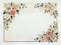 Elegant floral frame with dusty rose and cream flowers, green foliage, and gold border on white background. Perfect for wedding invitations, greeting cards, and design projects.