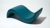 Modern teal curved sculptural form with flowing organic shape on white background, contemporary abstract design element for creative projects.