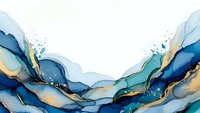 Abstract fluid art with flowing blue and gold waves creating dynamic movement on light background for modern interior design.