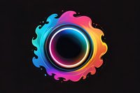 Vibrant rainbow colored circular frame with glowing neon ring effect and flowing liquid splash design elements on black background. Suitable for modern graphic design.