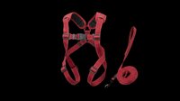 Red safety harness with adjustable straps and leg loops, isolated on transparent background. Ready for design use on t-shirts, clipart, stickers, print-on-demand products, and sublimation projects.