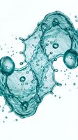 Dynamic water splash with bubbles and droplets on white background for refreshing beverage and hydration concepts.