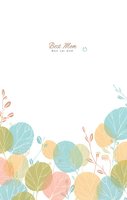 Delicate pastel leaves in mint, peach and olive create gentle botanical background with Best Mom text, isolated on white for greeting cards and celebrations.