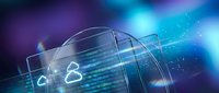 Digital cloud computing technology with glowing data streams and binary code on futuristic blue purple background for modern business solutions.