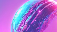 Vibrant cosmic sphere with swirling neon blue and pink patterns against dark space background, featuring luminous fluid-like textures and ethereal glow effects.