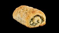 Flaky spinach and feta pastry roll isolated on transparent background, ready for food menus, stickers, print on demand, T-shirt design, and clipart use.