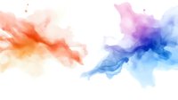 Ethereal watercolor splash in orange and blue tones creating dynamic abstract composition on white background, suitable for modern design projects and artistic layouts.