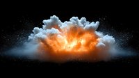 Dramatic explosion with fiery orange blast and billowing white smoke clouds against black background, creating powerful contrast effect.