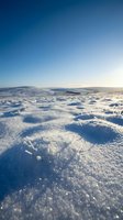 Pristine snow-covered landscape with crystalline ice formations and rolling drifts under clear blue sky, suitable for winter backgrounds and seasonal designs.